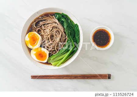 ramen noodles with egg - vegan or vegetarian food style ramen noodles with egg - vegan or vegetarian food style 113526724