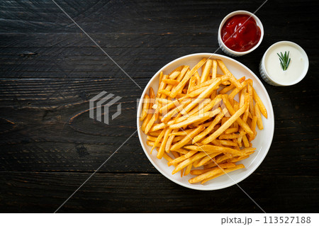 French fries with sour cream and ketchup French fries with sour cream and ketchup 113527188