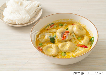 Green curry soup with Fish ball Green curry soup with Fish ball 113527373