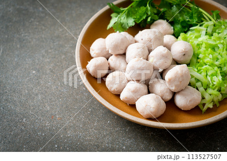 pork meatball with vegetable and spicy sauce pork meatball with vegetable and spicy sauce 113527507