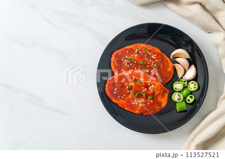 pork Korean marinated or fresh pork raw marinated with Korean spicy paste pork Korean marinated or fresh pork raw marinated with Korean spicy paste 113527521