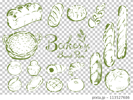 各種麵包手繪插圖集線描插圖綠色 113527686
