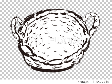 持ち手付きバスケット（かご）の手描きイラスト　線画イラスト 113527710