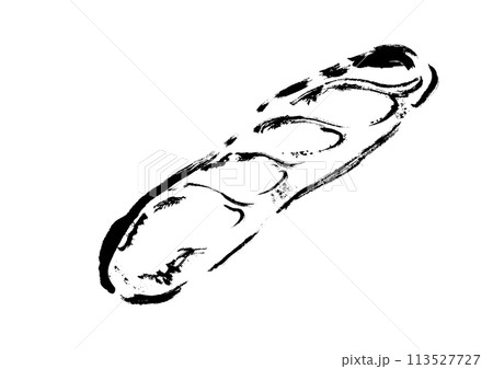 フランスパン、バケットの手描きイラスト 線画モノクロの