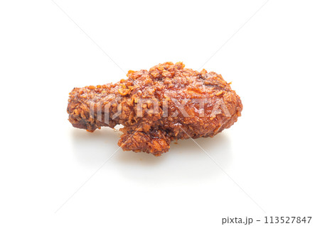 fried chicken with spicy Korean sauce on white background fried chicken with spicy Korean sauce on white background 113527847