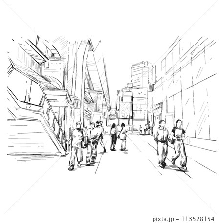 Drawing of Bangkok walking street at center in Thailand Drawing of Bangkok walking street at center in Thailand 113528154