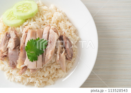 Hainanese Chicken Rice or steamed rice with chicken Hainanese Chicken Rice or steamed rice with chicken 113528543