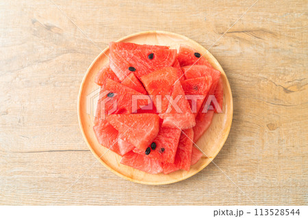 fresh watermelon sliced on plate fresh watermelon sliced on plate 113528544