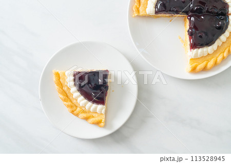 Blueberry Cheese Pie on white plate 113528945
