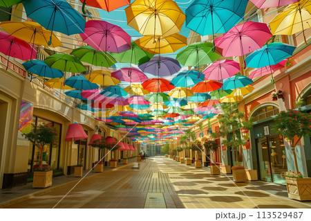傘で埋め尽くされたアーケード 傘で埋め尽くされたアーケード 113529487