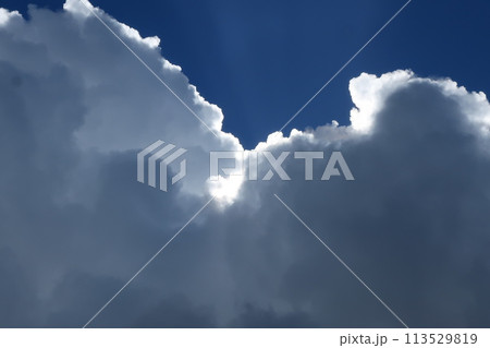 夏に発達中の入道雲のアップと太陽光 夏に発達中の入道雲のアップと太陽光 113529819