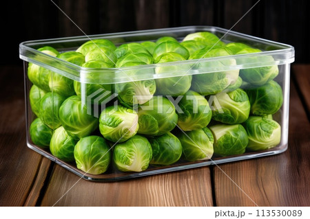 Brussels sprouts in plastic container 113530089