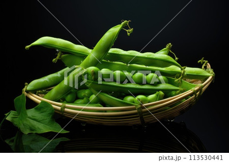 Green beans in a basket. Generative AI 113530441