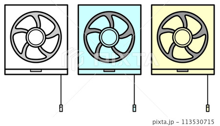家庭用キッチンでファンの回転で換気をする換気扇のイラスト 113530715