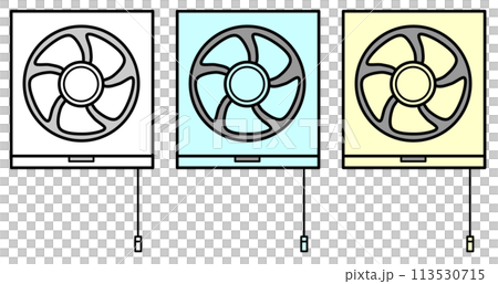 家庭用キッチンでファンの回転で換気をする換気扇のイラスト 113530715