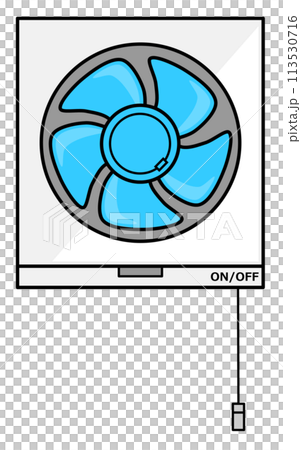 家庭用キッチンでファンの回転で換気をする換気扇のイラスト 113530716