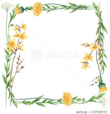 Handdrawn watercolor illustration clipart of detailed Spring Wildflowers meadow frame border collection Floral arrangements greeting cards wedding invitation Elegant ethereal nature Handdrawn watercolor illustration clipart of detailed Spring Wildflowers meadow frame border collection Floral arrangements greeting cards wedding invitation Elegant ethereal nature 113530723