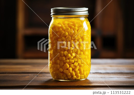 Sterilized corn in a jar. Generative AI Sterilized corn in a jar. Generative AI 113531222