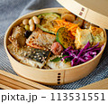 肉を使わないわっぱ弁当　風呂敷 113531551