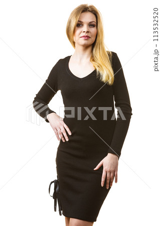 Woman wearing black dress Woman wearing black dress 113532520