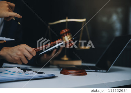 Businessman and Male lawyer or judge consult having team meeting with client, Law and Legal services concept. 113532684