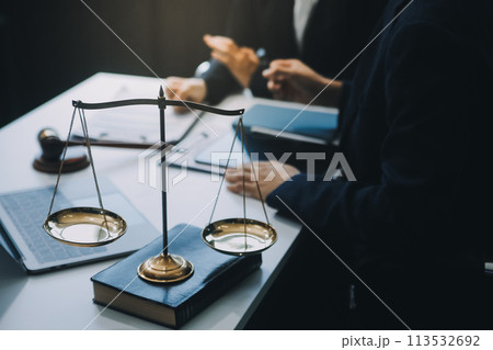 Businessman and Male lawyer or judge consult having team meeting with client, Law and Legal services concept. 113532692