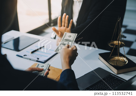 Businessman and Male lawyer or judge consult having team meeting with client, Law and Legal services concept. 113532741