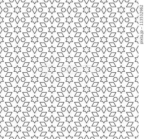 Seamless arabic geometric ornament in black color. 113532962