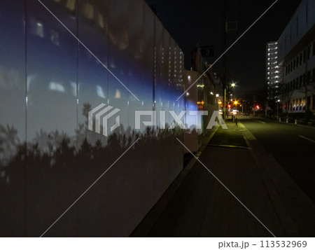 夜に白い壁に映し出される影 113532969