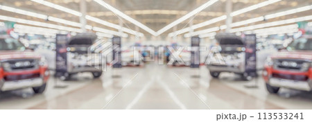 new cars in showroom interior blurred abstract background 113533241