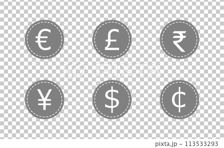 Six grey currency symbols 113533293