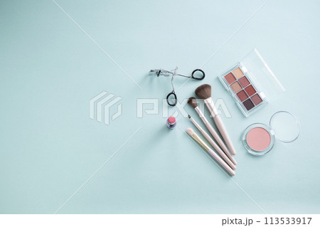 アイシャドウパレットとアイラッシュカーラーとメイクブラシとリップスティックとチーク アイシャドウパレットとアイラッシュカーラーとメイクブラシとリップスティックとチーク 113533917