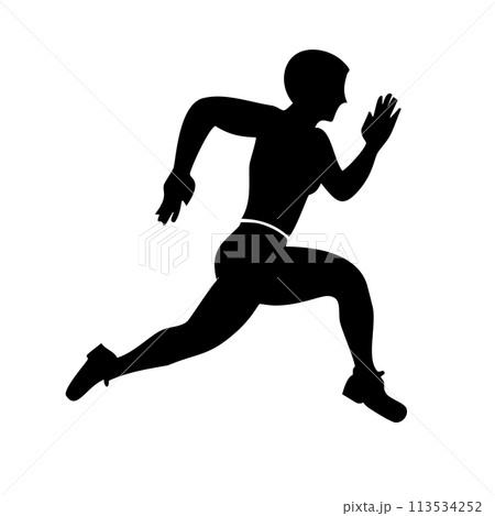 全力で走っている男性・陸上選手 シルエット 113534252