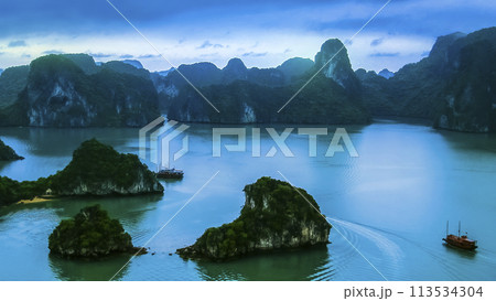 ベトナム ティートップ島山頂から眺めるハロン湾の景観 / Ha Long Bay, Vietnam ベトナム ティートップ島山頂から眺めるハロン湾の景観 / Ha Long Bay, Vietnam 113534304