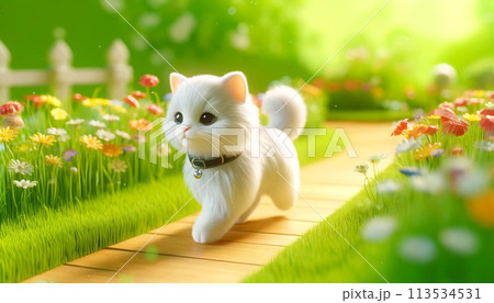 春の花と白い猫 113534531