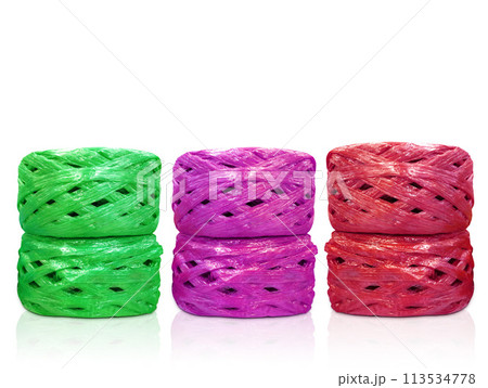 Roll of plastic rope isolated on white background Roll of plastic rope isolated on white background 113534778