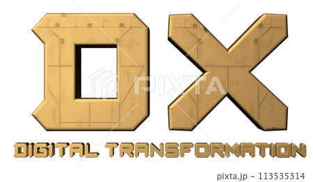 3DCG文字「DX（デジタルトランスフォーメーション）」ゴールド,金 113535314