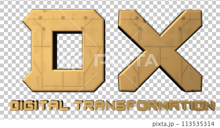 3DCG lettering "DX (Digital Transformation)" Gold 3DCG lettering "DX (Digital Transformation)" Gold 113535314