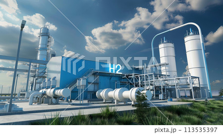Futuristic Hydrogen Production: H2 Facilities. Generative AI	 Futuristic Hydrogen Production: H2 Facilities. Generative AI	 113535397
