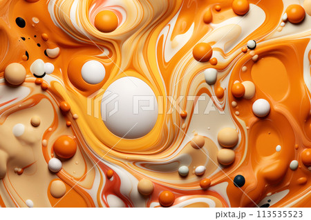 Abstract beautiful background with colorful glossy balls in a transparent gel with bubbles 113535523