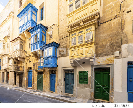 typical wooden balconies in Valletta, Malta 113535688