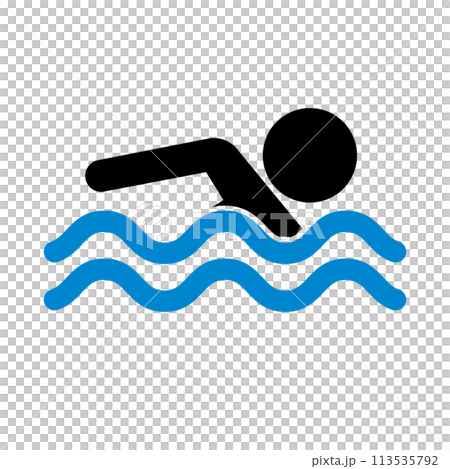 一個人在海裡游泳的圖示。一個人在游泳池裡游泳的圖示。向量。 113535792