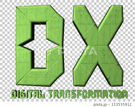 3DCG文字「DX（デジタルトランスフォーメーション）」グリーン,緑 113535912
