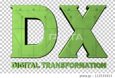 3DCG lettering "DX (Digital Transformation)" green, green 3DCG lettering "DX (Digital Transformation)" green, green 113535913