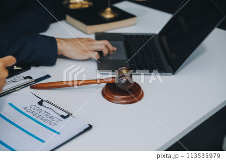 Businessman and Male lawyer or judge consult having team meeting with client, Law and Legal services concept. 113535979