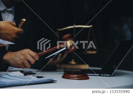 Businessman and Male lawyer or judge consult having team meeting with client, Law and Legal services concept. 113535990