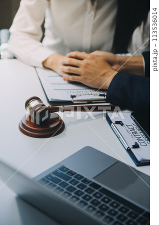 Businessman and Male lawyer or judge consult having team meeting with client, Law and Legal services concept. 113536014