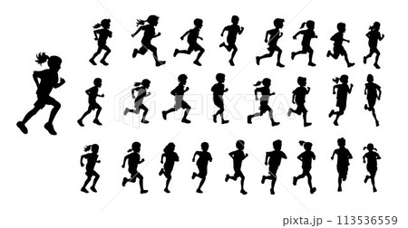 Kids running silhouette, children running, children silhouettes running Kids running silhouette, children running, children silhouettes running 113536559