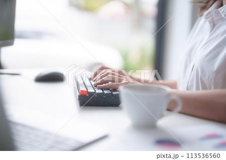 Asian businesswomen typing business information on keyboard to working about planning of marketing business report on computer while analyze investment and market stock of new startup in workplace Asian businesswomen typing business information on keyboard to working about planning of marketing business report on computer while analyze investment and market stock of new startup in workplace 113536560