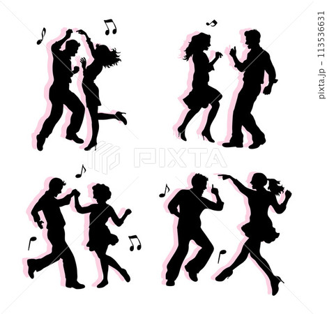 Couple dancing together, happy young couple dancing silhouette vector, people dance	 113536631
